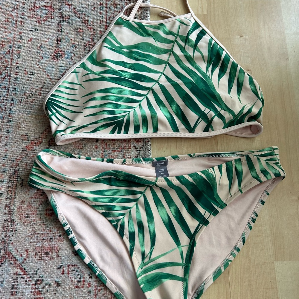 Green Leaf Print Bikini Set